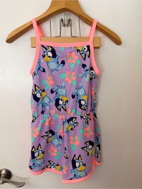 Girls' Purple Cartoon Dog Romper with Pink Trim